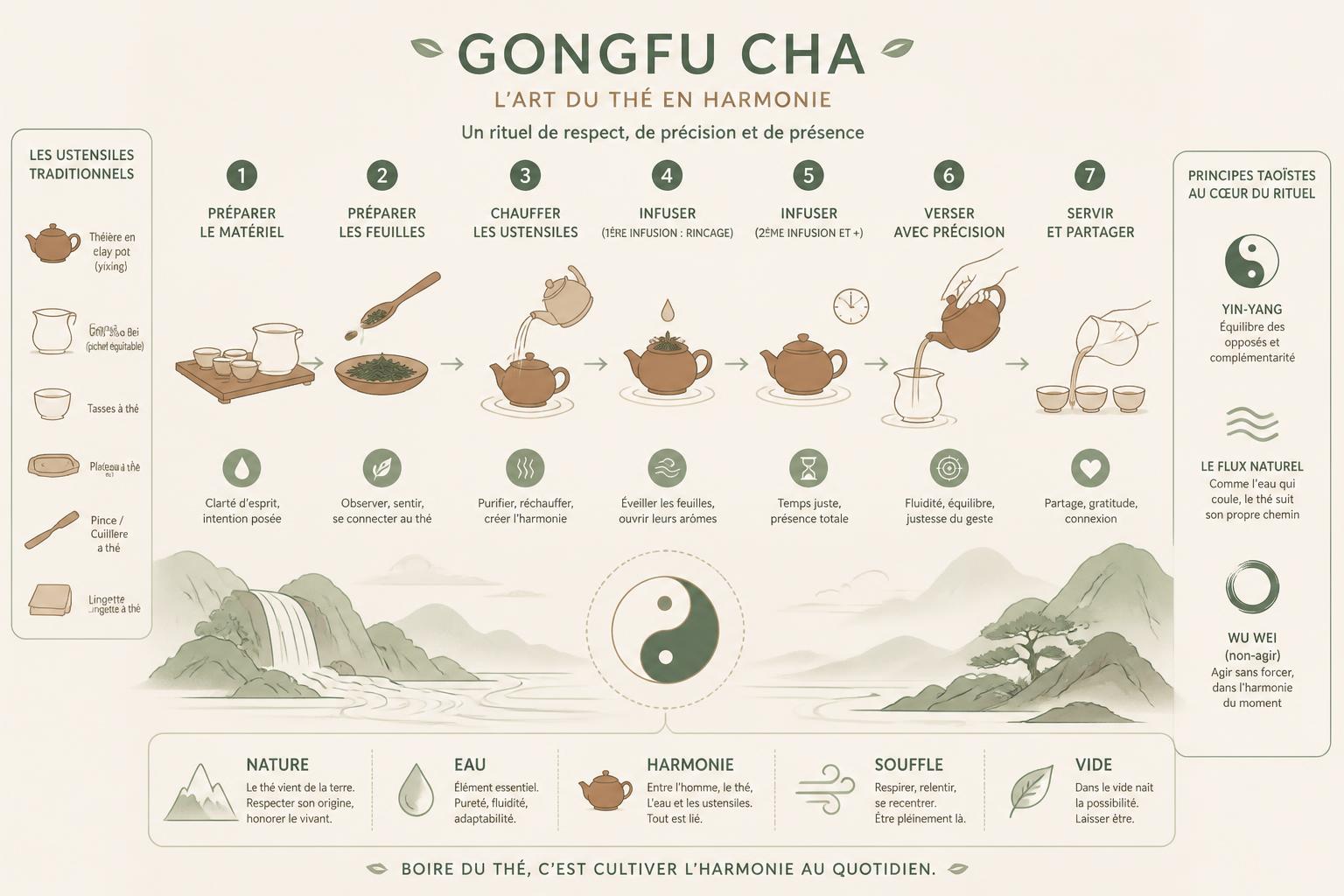 découvrez la cérémonie du thé gongfu cha, ses gestes précis et son rituel, ainsi que ce qu'ils révèlent sur la philosophie taoïste et son art de vivre en harmonie.
