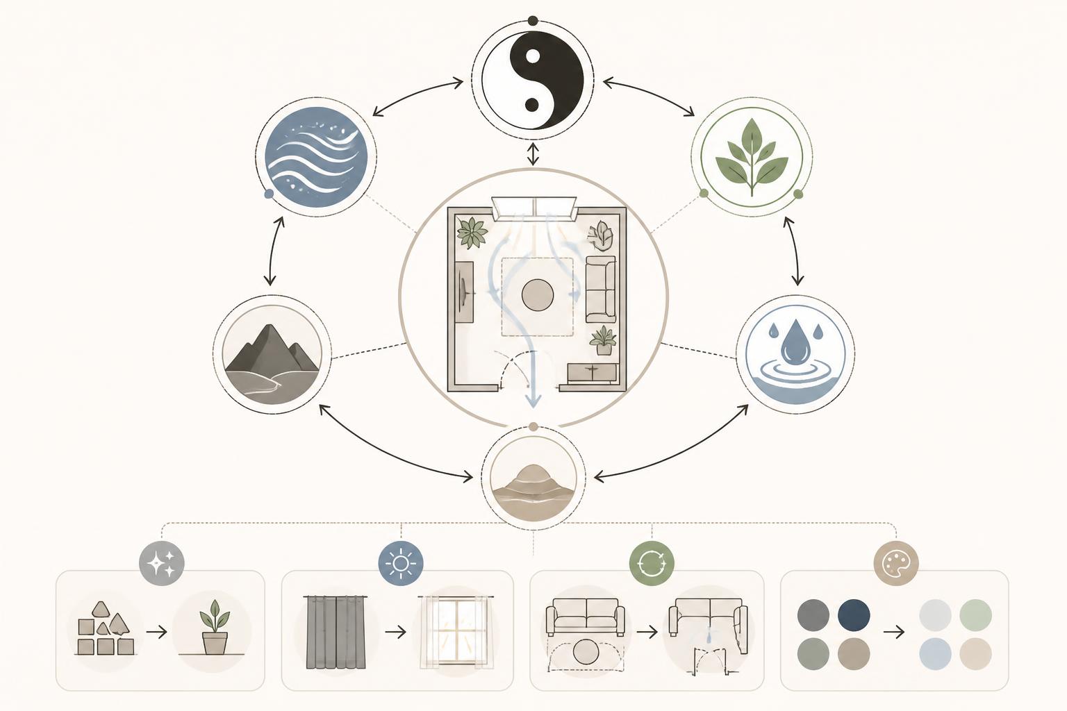 découvrez les 5 principes fondamentaux du feng shui et apprenez à les appliquer facilement chez vous, sans avoir à tout redécorer, pour harmoniser votre espace de vie.