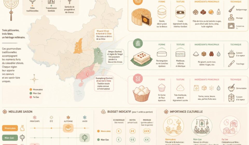 découvrez les gâteaux chinois traditionnels comme les mooncakes, nian gao et fa gao, des pâtisseries emblématiques qui accompagnent et célèbrent les fêtes de l'empire avec saveur et histoire.