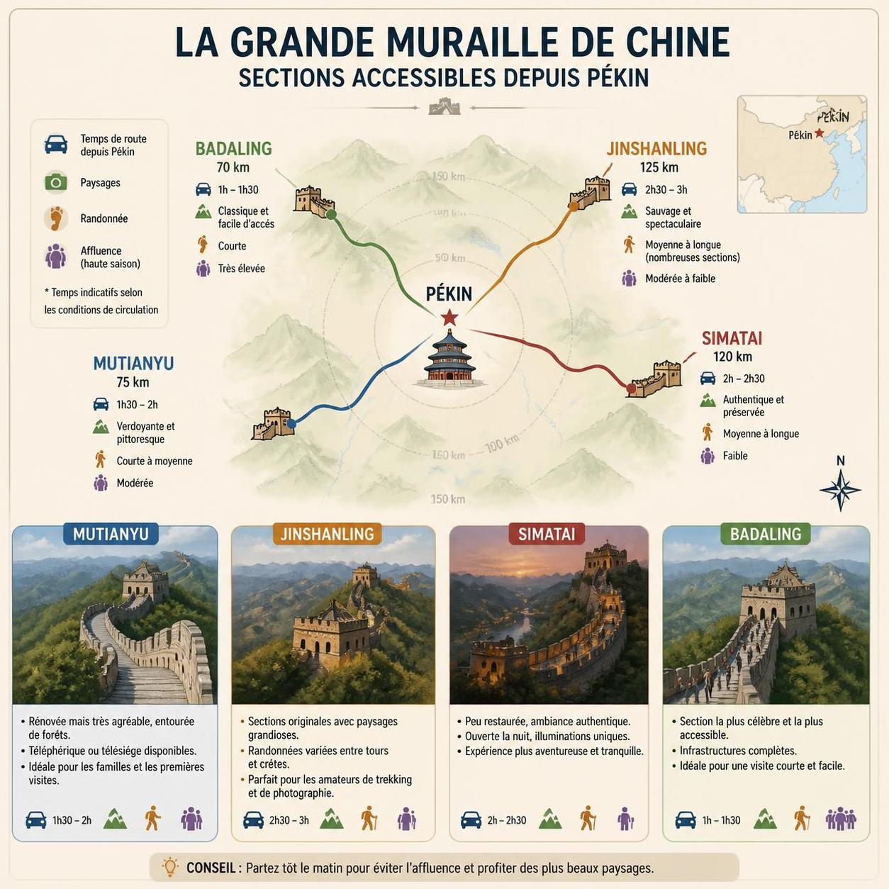 découvrez quelle section de la grande muraille de chine visiter selon le temps dont vous disposez, et quelles parties éviter pour profiter pleinement de votre séjour.