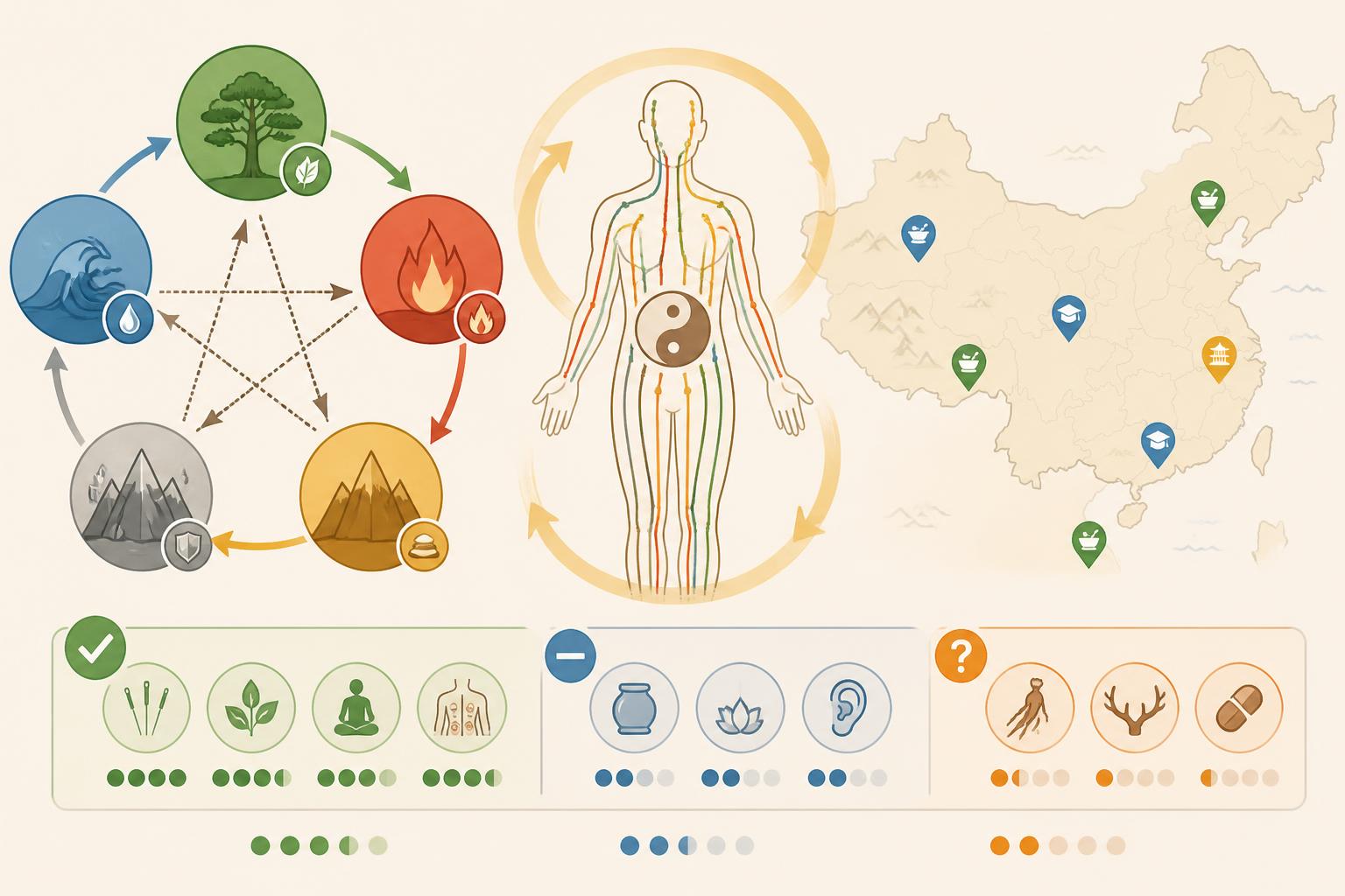 découvrez les principes de la médecine traditionnelle chinoise, les 5 éléments, le concept de qi, et explorez ce que les recherches scientifiques actuelles révèlent véritablement sur ces pratiques ancestrales.