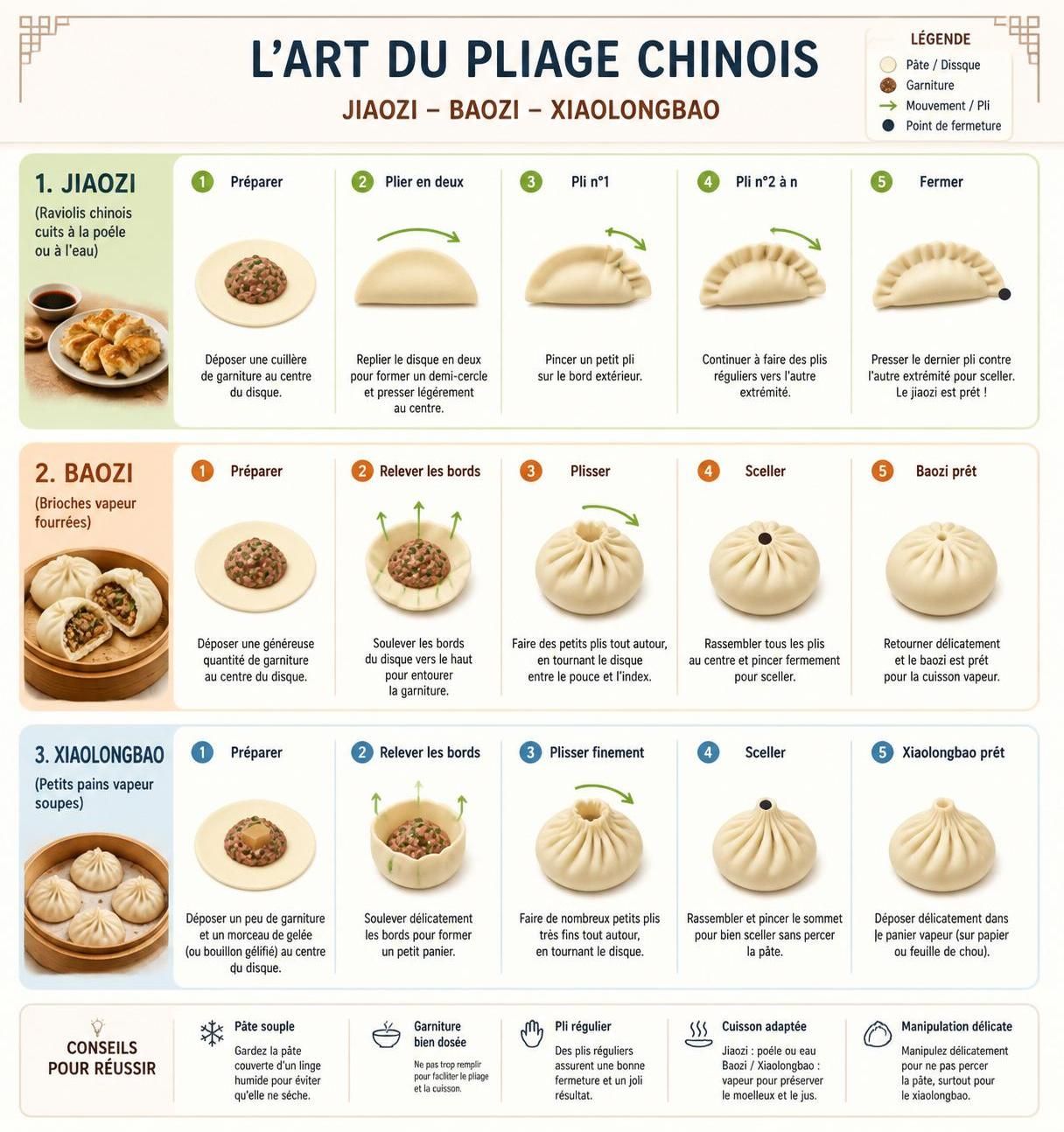 découvrez les différences entre baozi, xiaolongbao et jiaozi, les raviolis et brioches vapeur chinois incontournables, ainsi que des recettes de base pour les réaliser facilement chez vous.