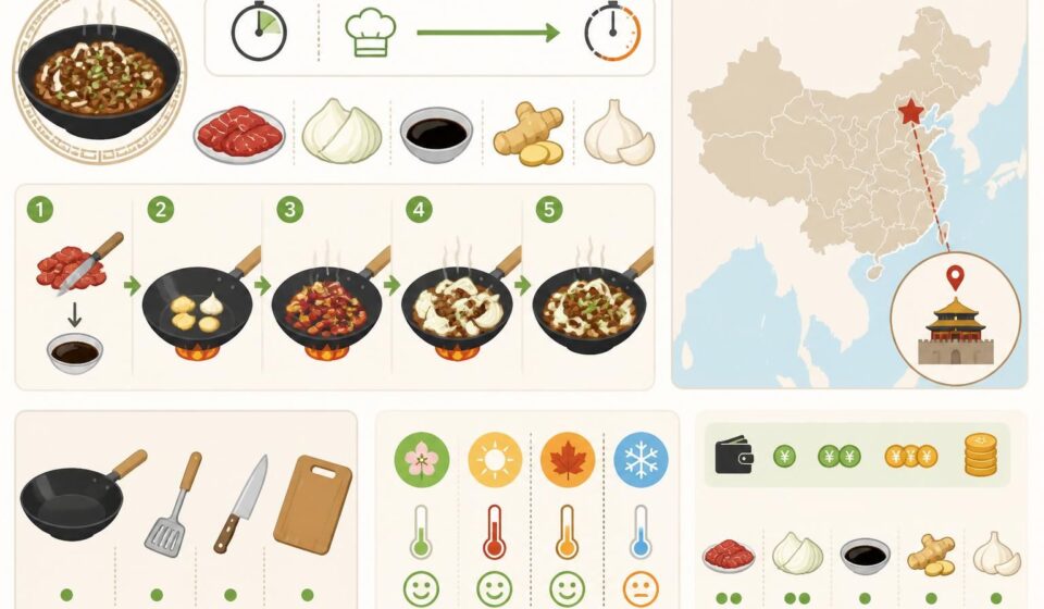découvrez la recette authentique du bœuf aux oignons à la chinoise, un plat typique de rue pékinoise à préparer en seulement 15 minutes. simple, rapide et savoureux !