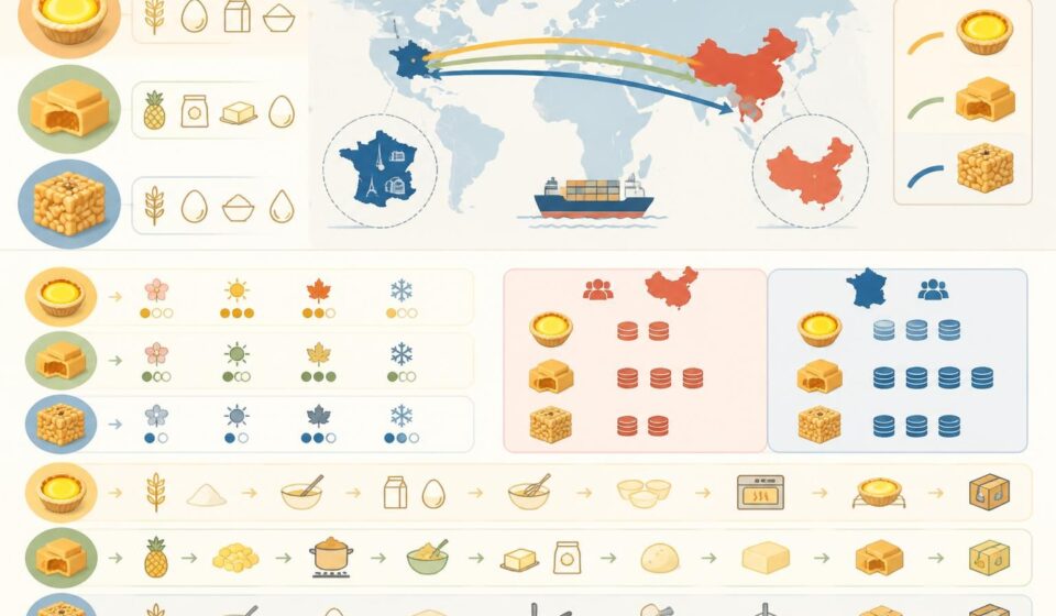 découvrez les pâtisseries chinoises du quotidien, comme l'egg tart, le cake à l'ananas et le sachima, qui gagnent en popularité et s'exportent désormais en france.