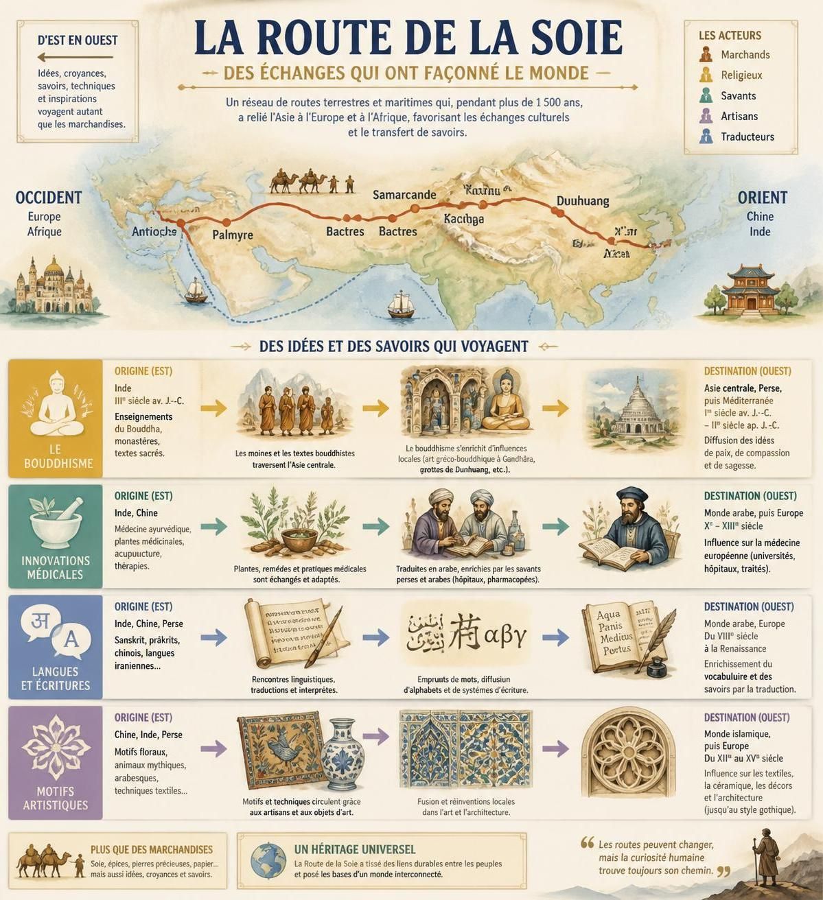 découvrez comment la route de la soie fut bien plus qu'une simple voie commerciale : un véritable carrefour de civilisations, d'échanges culturels, et d'influences historiques majeures.