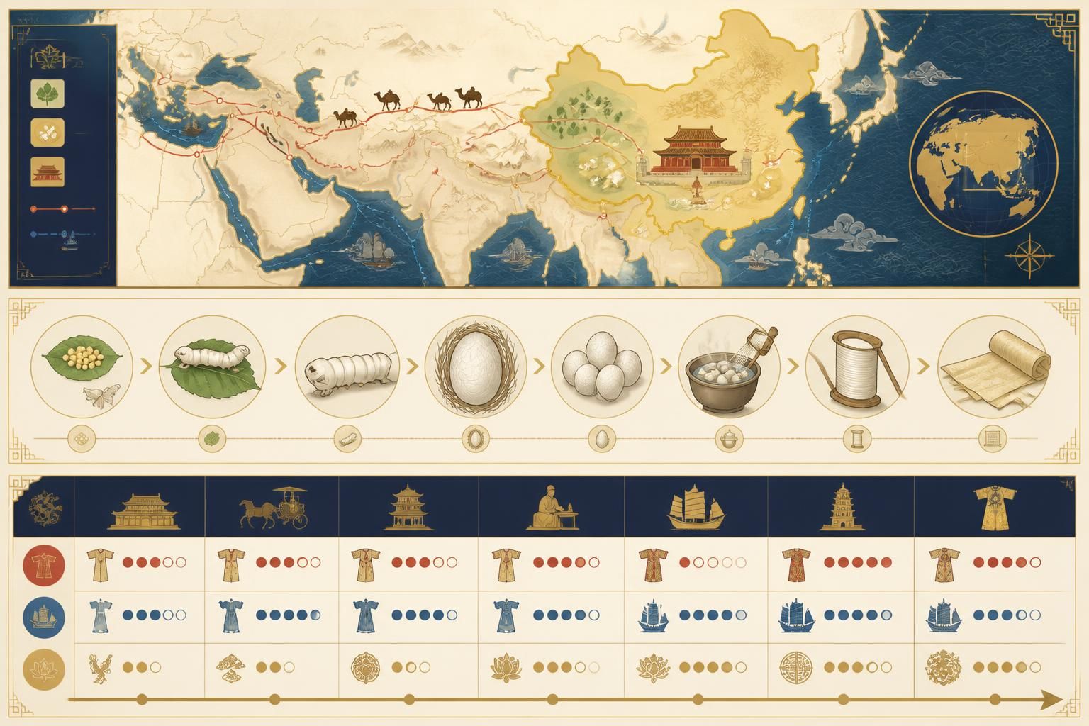 découvrez l'histoire fascinante de la soie chinoise, de l'élevage du ver à soie à la création des somptueux tissus impériaux, un savoir-faire précieux transmis depuis plus de 5 000 ans.