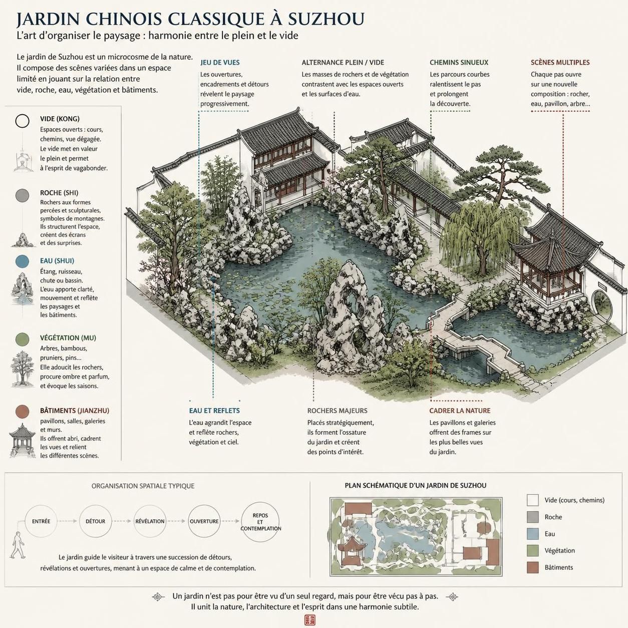 découvrez l'art des jardins chinois à suzhou, où le vide, la roche et l'eau s'entrelacent pour créer un langage esthétique unique, symbole d'harmonie et de sérénité.