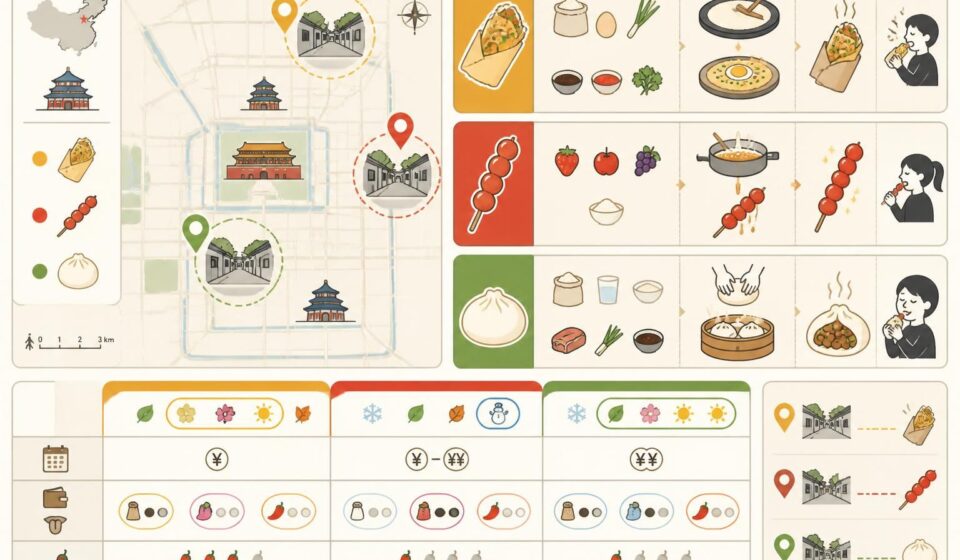 découvrez la street food pékinoise avec le jianbing, tanghulu et bao, les snacks typiques des hutongs que les guides touristiques oublient souvent de mentionner.