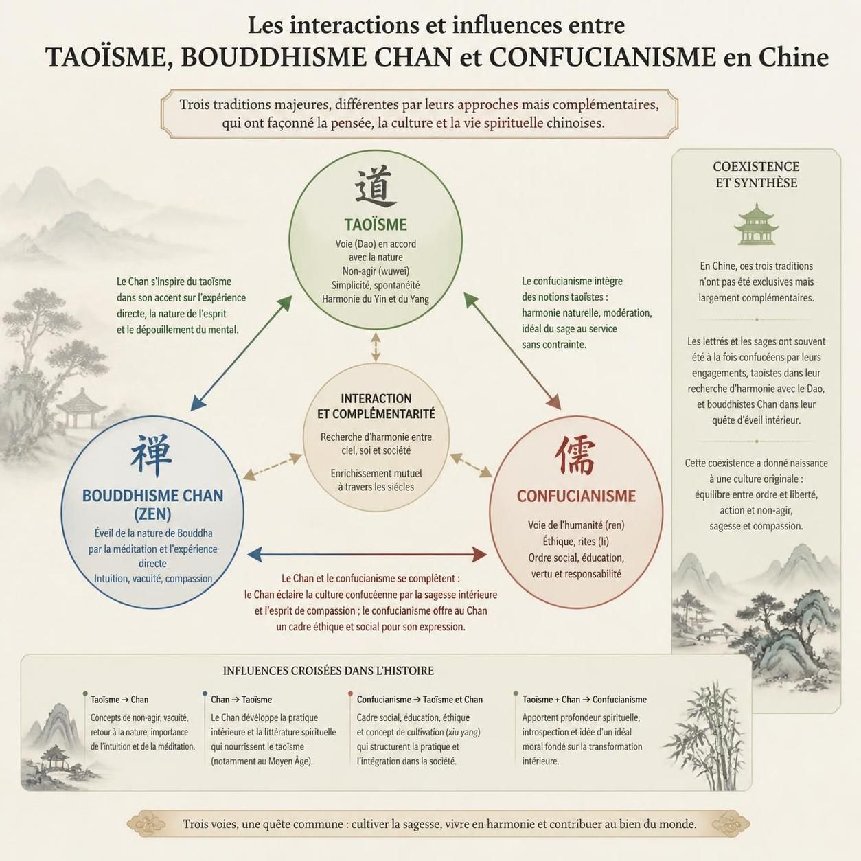 explorez la coexistence du taoïsme et du bouddhisme chan en chine, deux courants spirituels riches et complémentaires qui façonnent la culture et la pensée depuis des siècles.