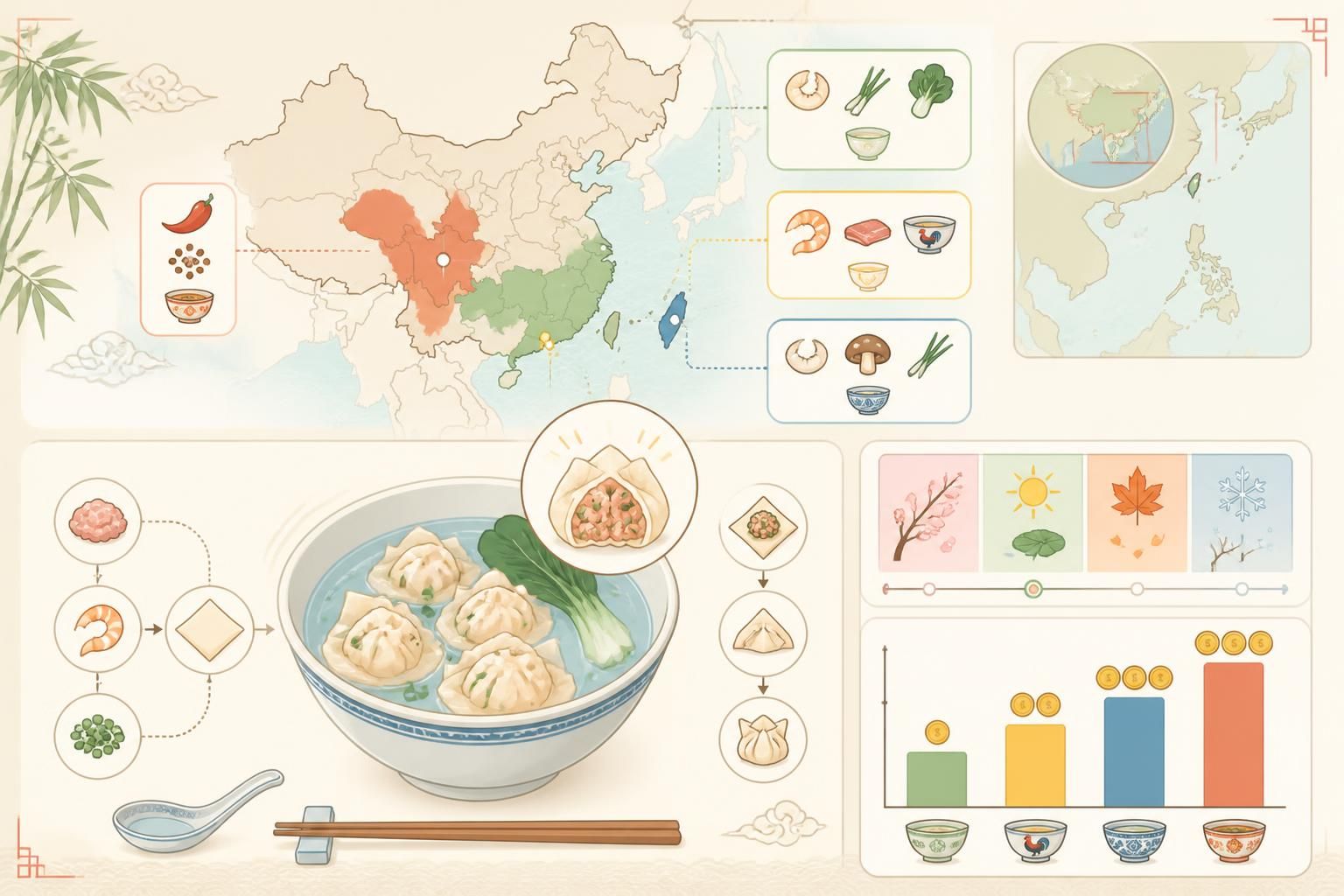 découvrez la recette classique de la soupe wonton avec un bouillon limpide et une farce généreuse, accompagnée de variations régionales savoureuses pour varier les plaisirs.