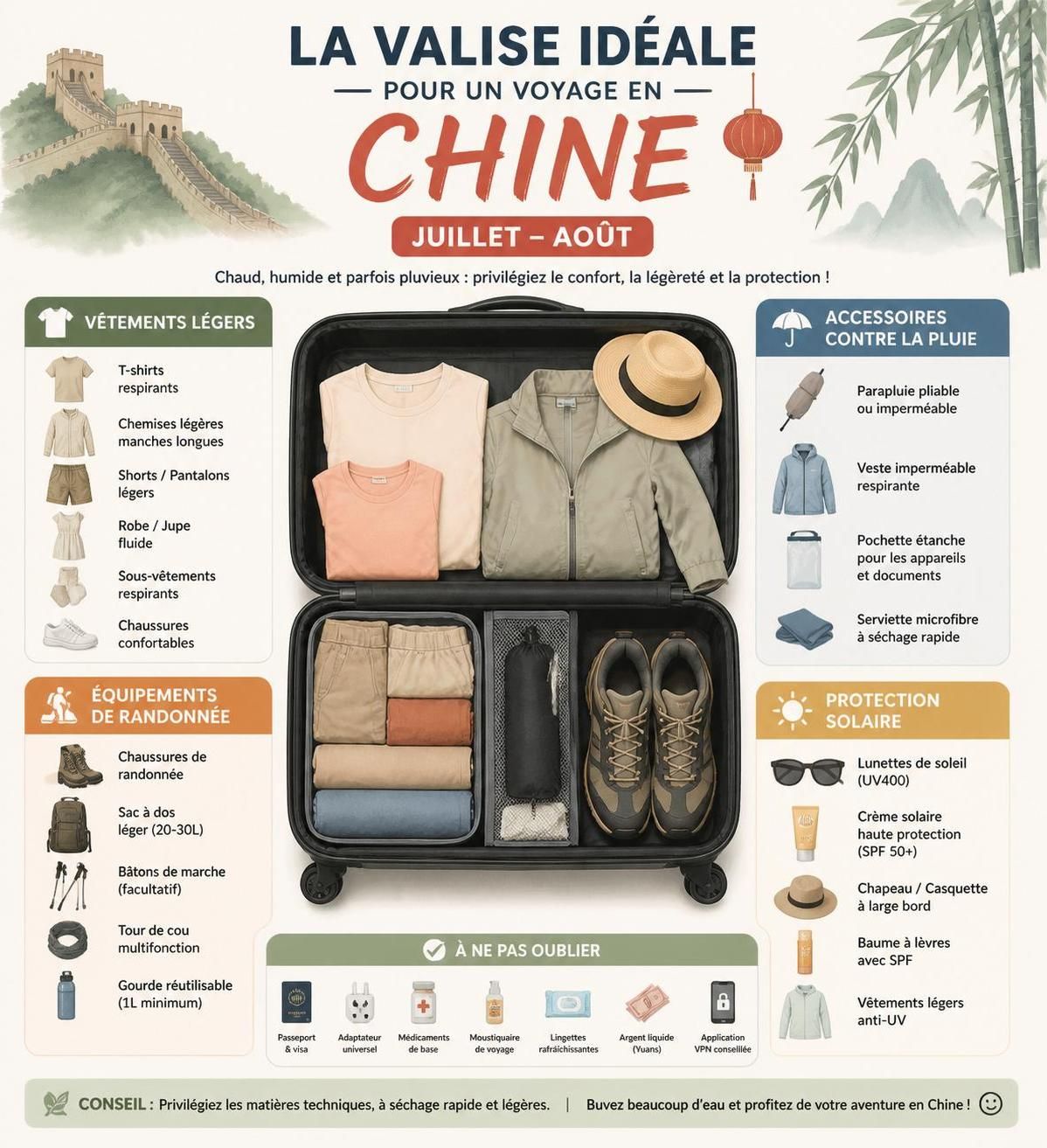découvrez comment préparer votre voyage en chine cet été : affrontez la chaleur et les pluies de mousson de juillet-août tout en profitant des festivals incontournables pour une expérience unique.