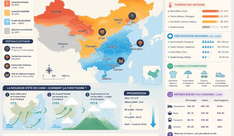 préparez votre voyage en chine cet été avec notre guide sur la chaleur, les pluies de mousson et les festivals de juillet-août. conseils pratiques pour profiter pleinement de votre séjour.
