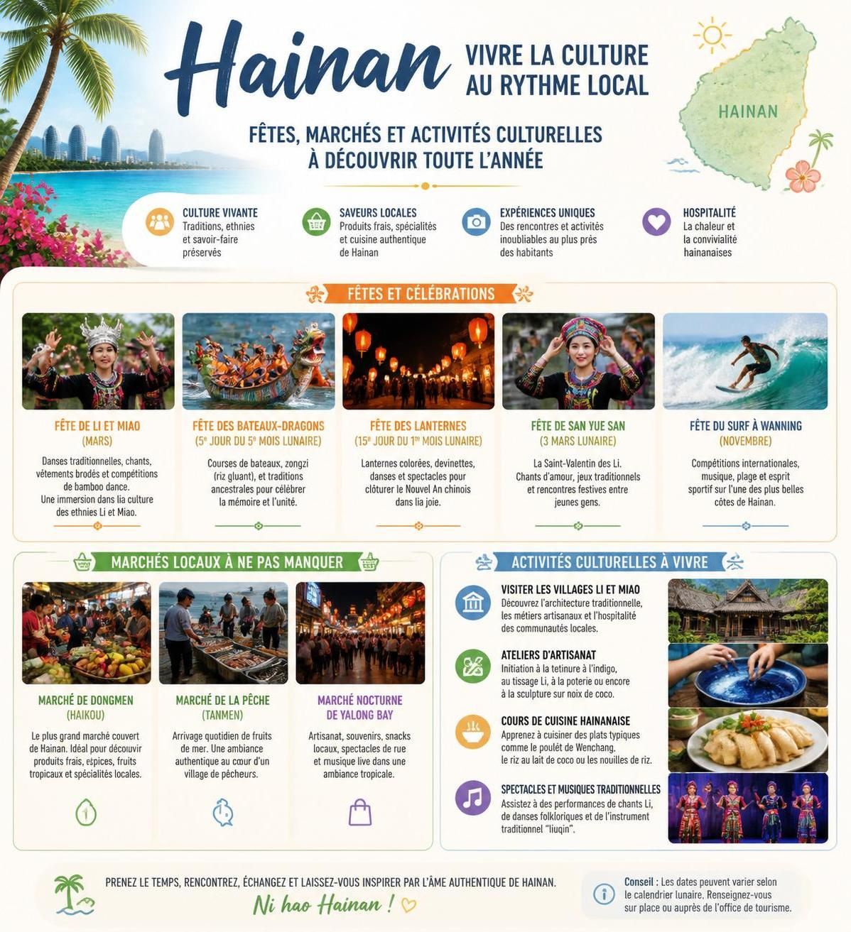 découvrez hainan, l'île tropicale de chine, réputée pour ses plages paradisiaques, sa cuisine de la mer savoureuse et son tourisme local authentique encore méconnu des occidentaux.