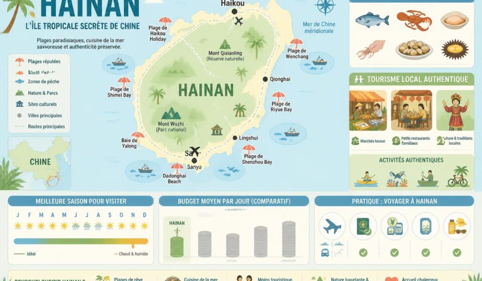 découvrez hainan, l'île tropicale méconnue de chine, célèbre pour ses plages paradisiaques, sa cuisine de mer savoureuse et son tourisme local authentique à l'écart des foules occidentales.