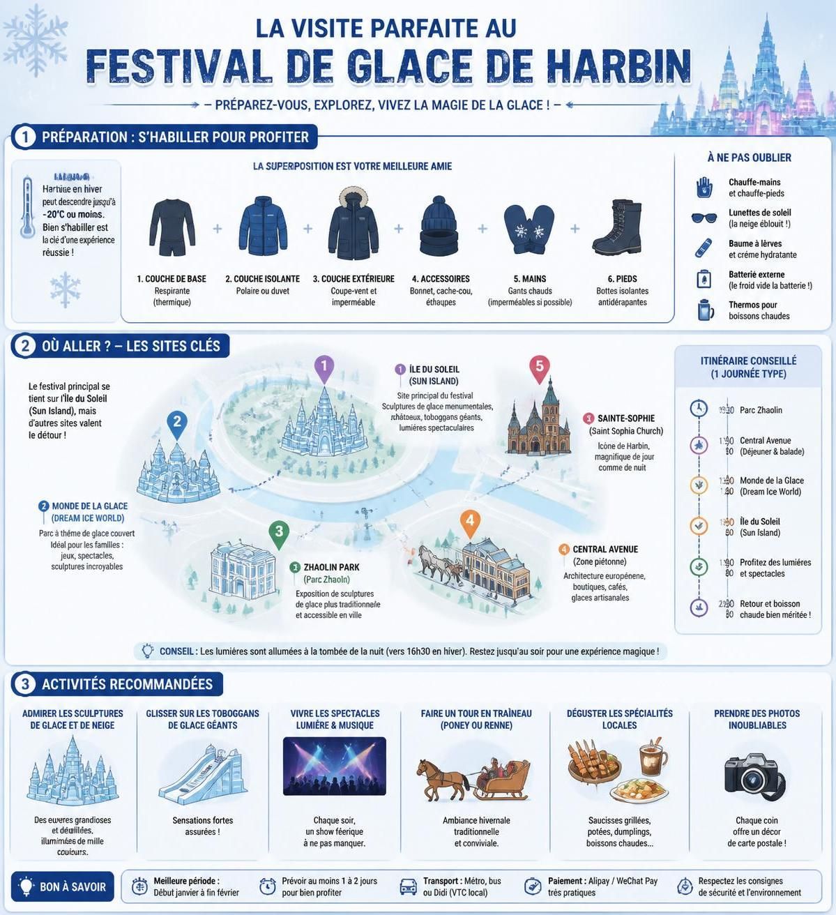 découvrez harbin et son célèbre festival de glace, un spectacle hivernal unique en chine avec des sculptures de glace impressionnantes et des animations féériques.
