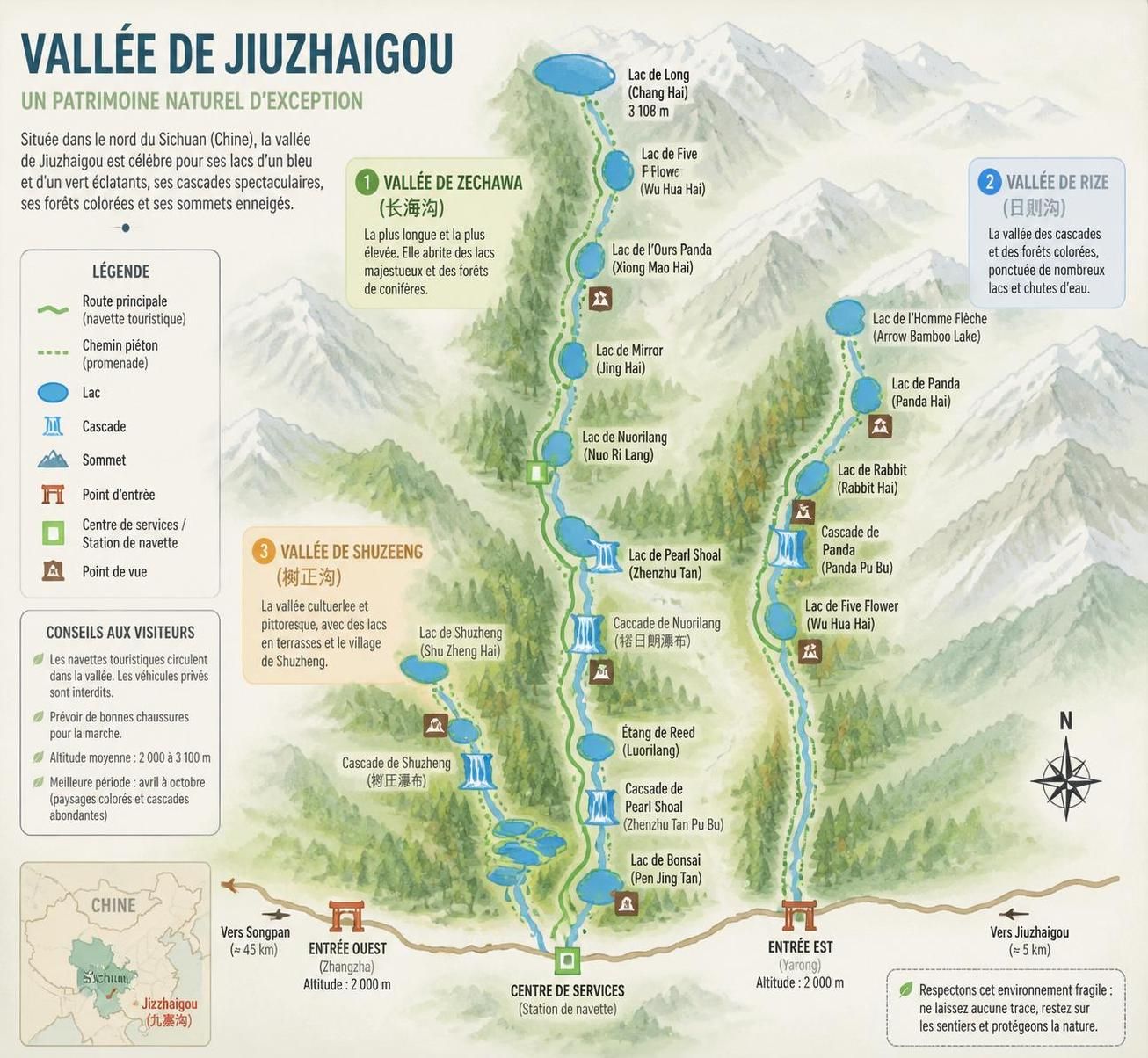 découvrez jiuzhaigou et ses lacs multicolores dans le sichuan, avec des conseils pour y accéder facilement et éviter les circuits touristiques bondés.