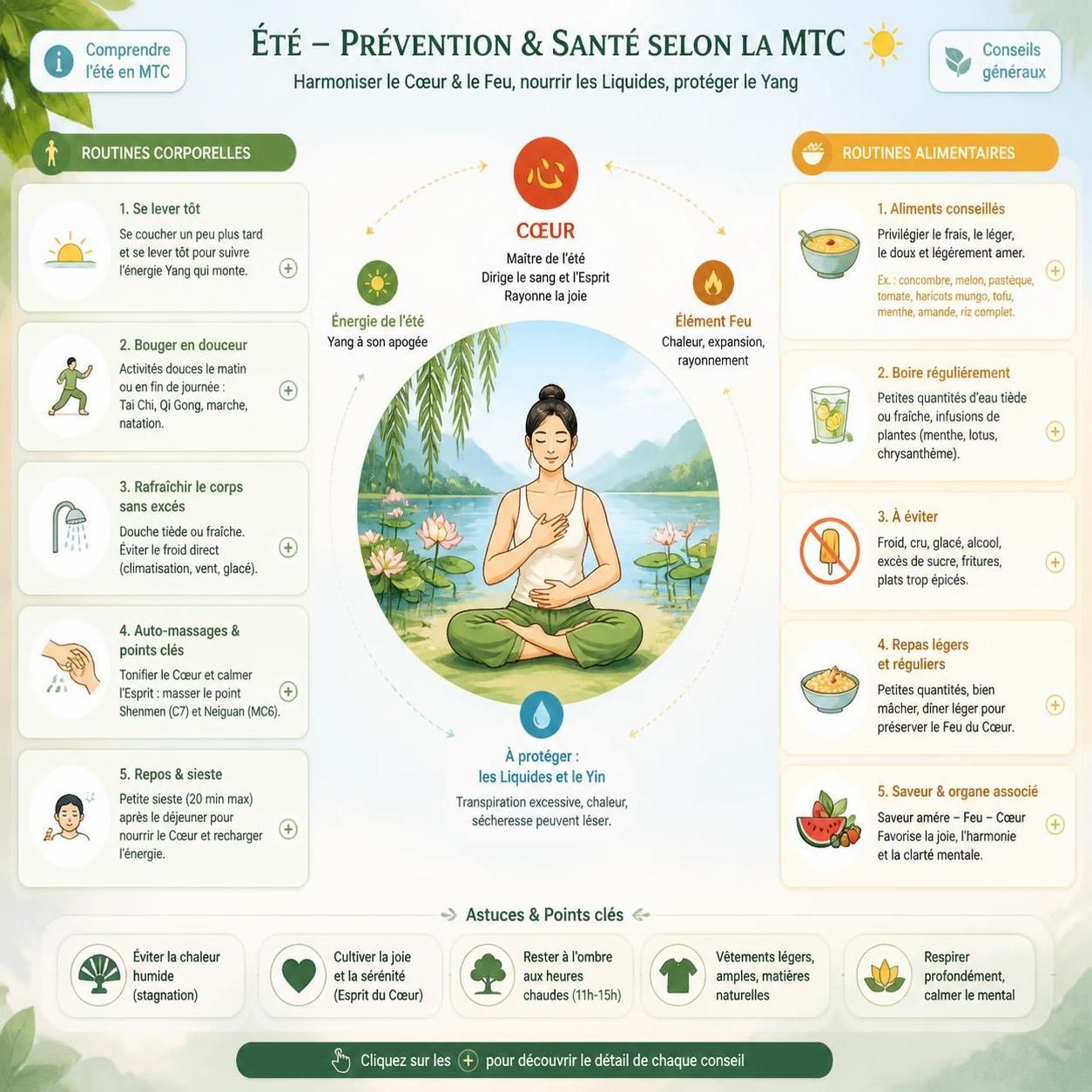 découvrez comment adapter votre routine alimentaire et corporelle en été selon les principes de la médecine traditionnelle chinoise pour optimiser votre santé tout au long de cette saison.