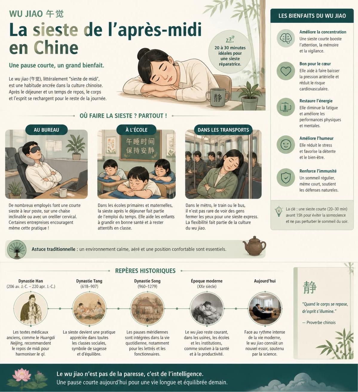 découvrez la sieste de l'après-midi (wu jiao), une tradition millénaire aux nombreux bienfaits pour la santé, soutenus par des études scientifiques.