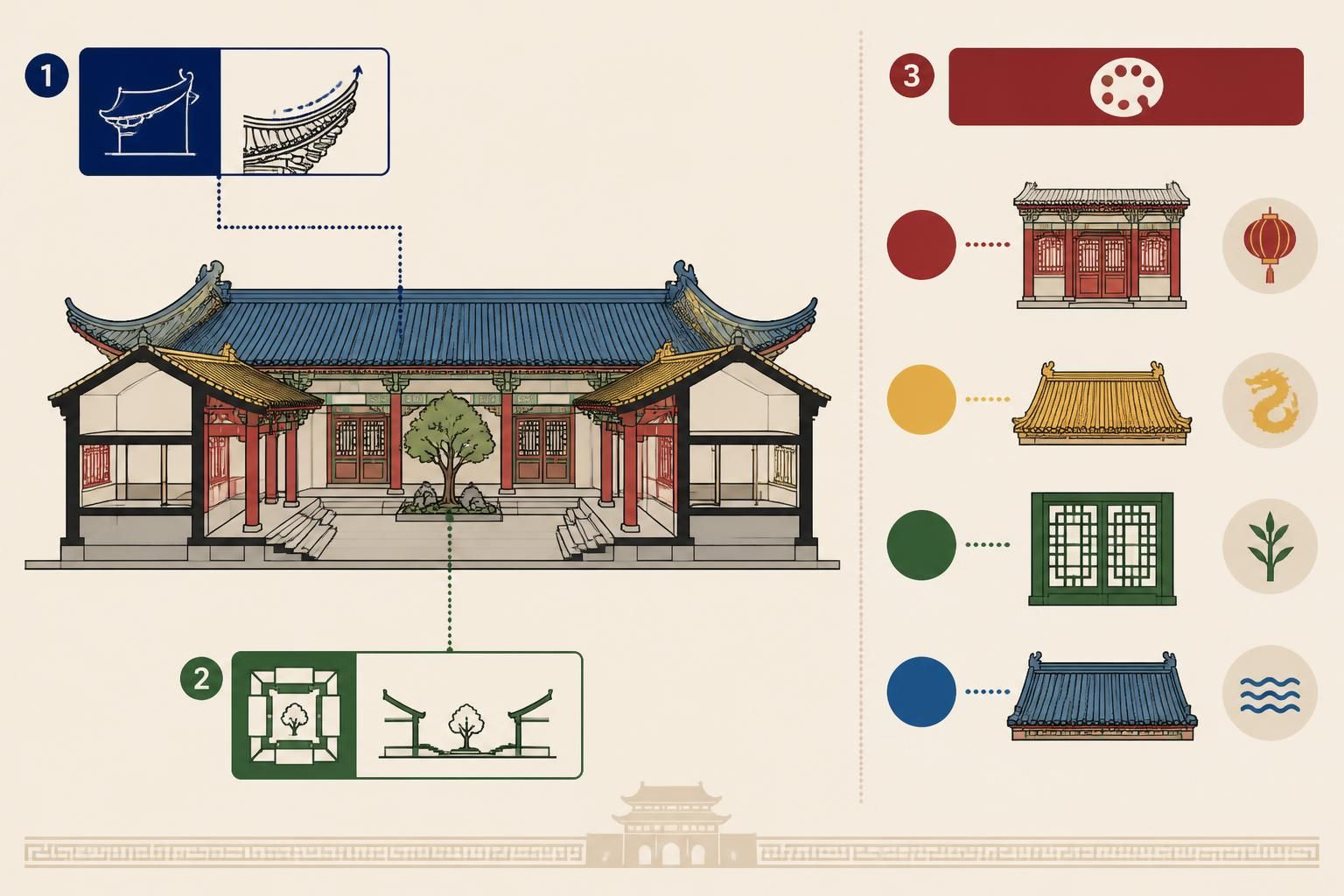 découvrez l'architecture traditionnelle chinoise à travers ses toits retroussés, ses cours intérieures typiques et la symbolique profonde des couleurs utilisées.