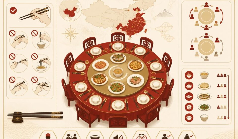 découvrez les règles méconnues de l'art de la table en chine : l'utilisation des baguettes, le tourniquet et l'ordre de service expliqués en détail pour mieux comprendre cette tradition unique.