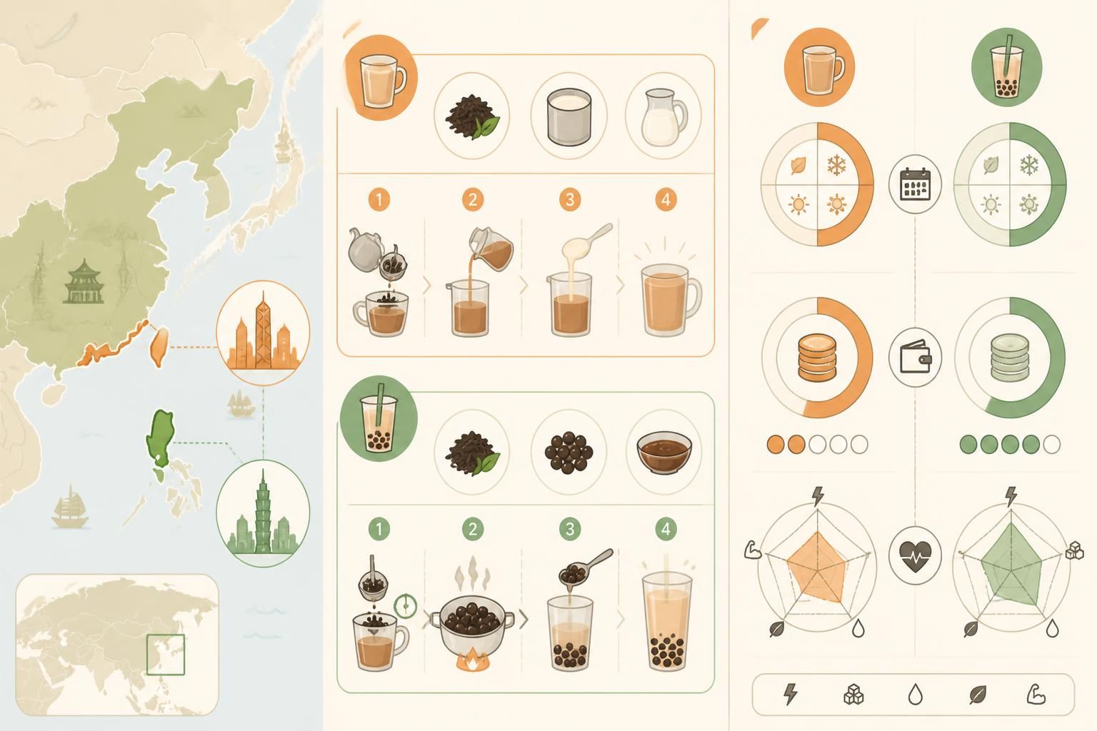 découvrez les origines et les recettes authentiques du thé au lait hongkongais et du bubble tea, et comprenez pourquoi ces deux boissons populaires sont si différentes.