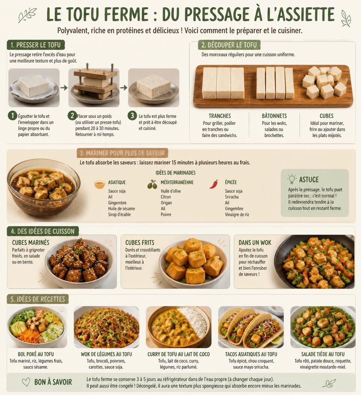découvrez les 6 textures du tofu, du soyeux au fermenté en pot, et apprenez à les choisir et les cuisiner pour sublimer vos plats.