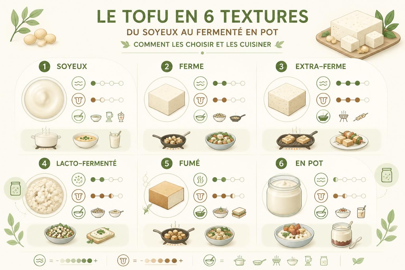 découvrez comment choisir et cuisiner le tofu en 6 textures variées, du soyeux au fermenté en pot, pour des recettes savoureuses et adaptées à toutes vos envies.