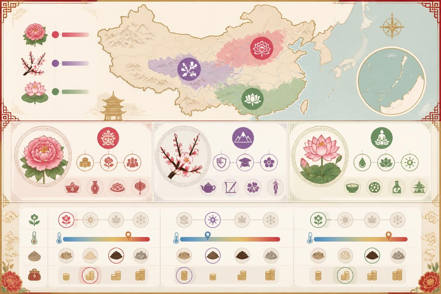 découvrez les fleurs emblématiques de chine — pivoine, prunier et lotus — et leur symbolique profonde ainsi que leurs usages dans la vie quotidienne chinoise.