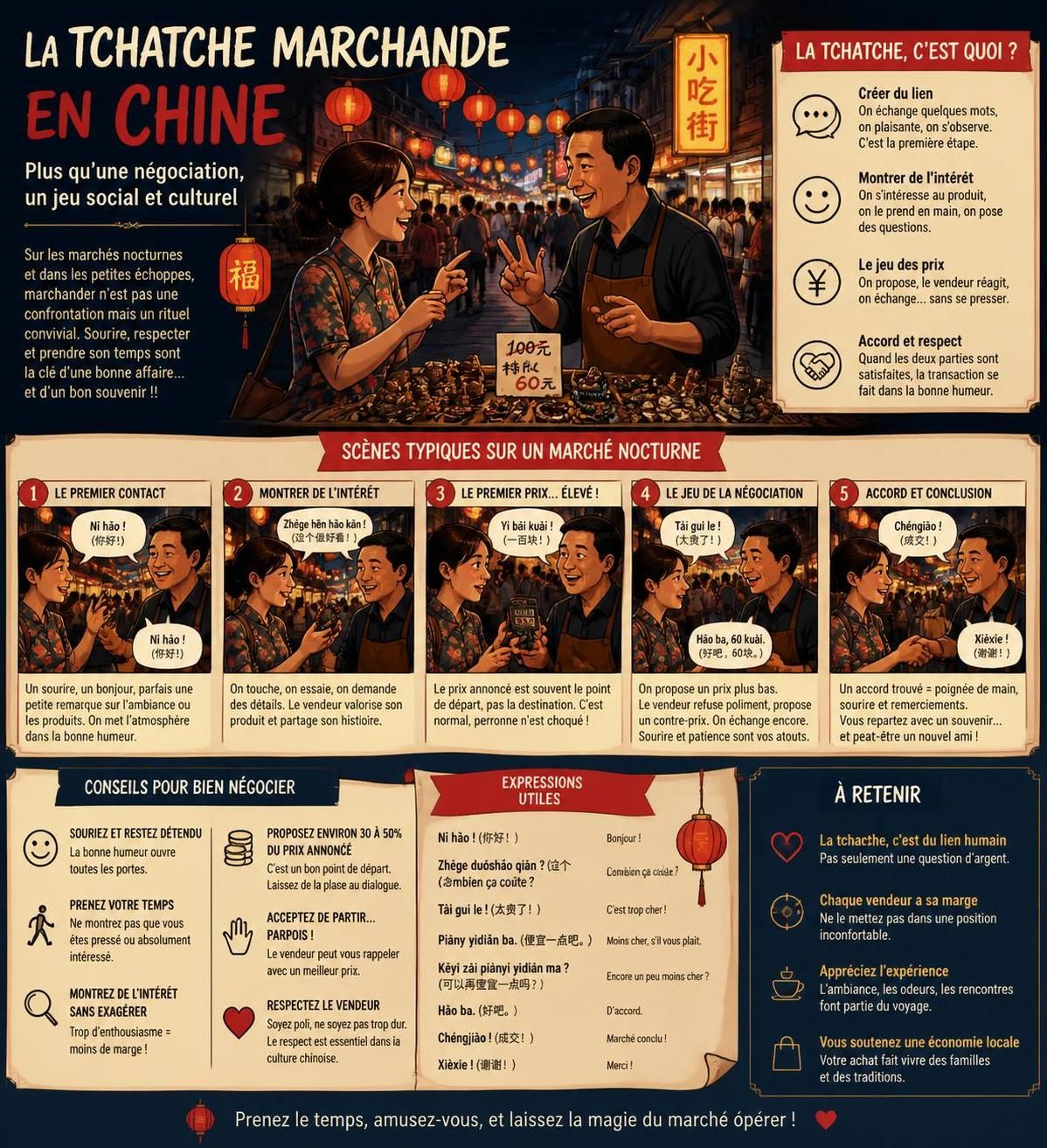 découvrez les marchés nocturnes en chine : une explosion de saveurs avec la street food, des échanges authentiques avec les marchands locaux et une ambiance unique loin des circuits touristiques traditionnels.