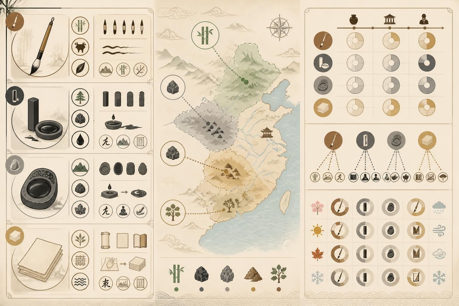 découvrez les quatre trésors du lettré — pinceau, encre, pierre à encre et papier — et leur rôle essentiel dans la transmission de la culture et de la civilisation.