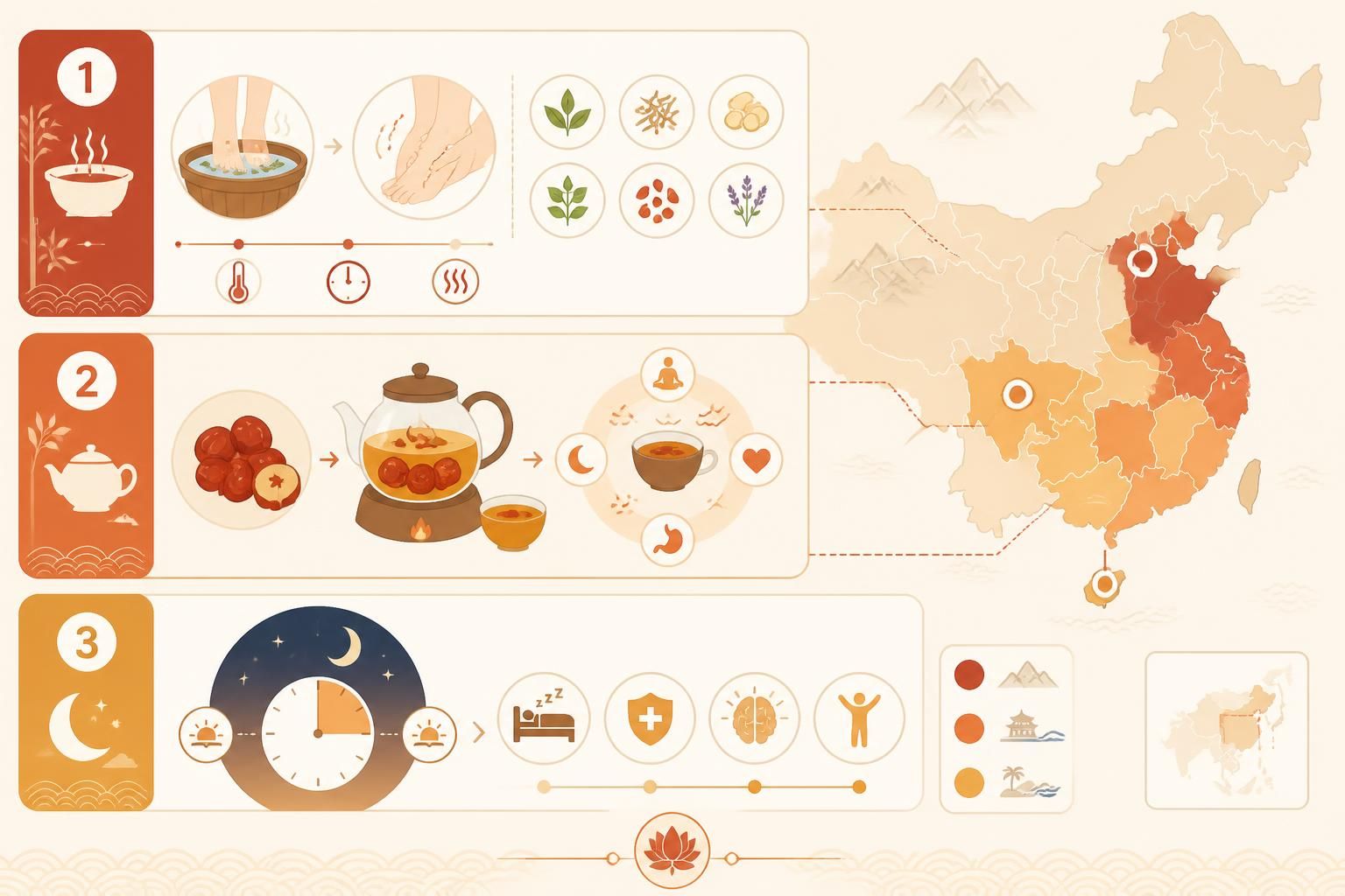 découvrez les bienfaits des routines du soir à la chinoise : bain de pieds relaxant, thé aux dattes rouges revitalisant et coucher précoce pour un sommeil réparateur.