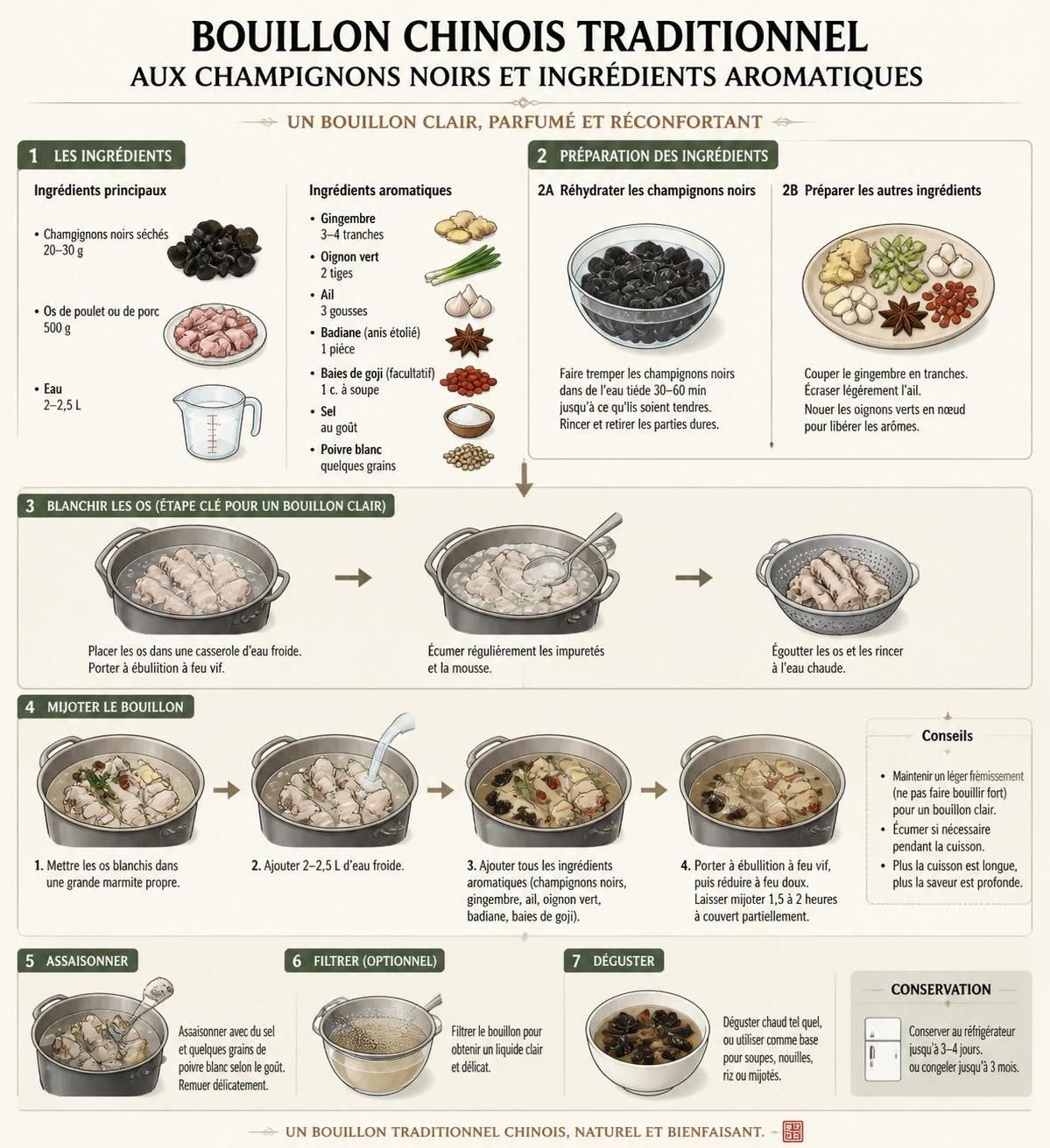 découvrez nos recettes de base de soupes chinoises traditionnelles : bouillon aux champignons noirs, soupe de lotus et velouté de maïs pour réchauffer vos repas.