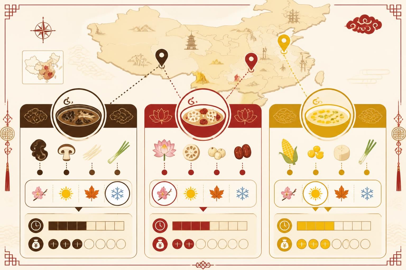 découvrez nos recettes de base pour les soupes chinoises authentiques : bouillon aux champignons noirs, soupe de lotus et velouté de maïs, faciles à préparer et savoureuses.