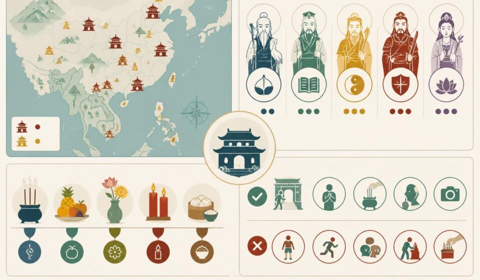 découvrez les temples taoïstes : explorez les divinités vénérées, les offrandes traditionnelles et les règles de conduite essentielles pour une visite respectueuse et enrichissante.