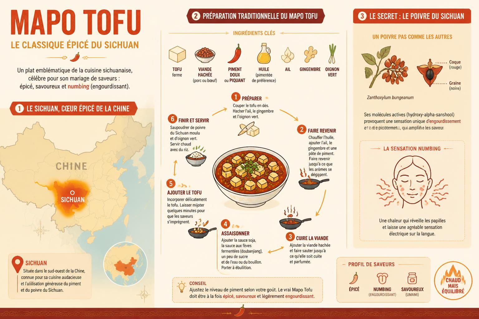 découvrez la recette authentique du mapo tofu, le plat sichuanais le plus clivant, et le secret du poivre de sichuan qui engourdit les papilles pour une expérience unique.