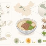 découvrez les noodles de lanzhou, des nouilles étirées à la main accompagnées d'un bouillon de bœuf parfumé, une spécialité culinaire riche en saveurs authentiques de la chine.