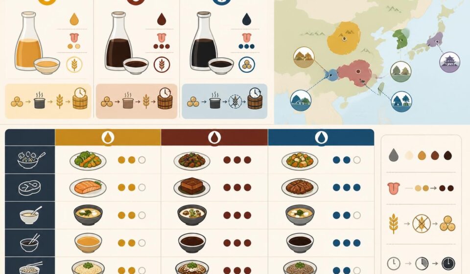 découvrez les différences entre la sauce soja claire, foncée et le tamari, ainsi que leurs utilisations idéales pour sublimer vos plats.