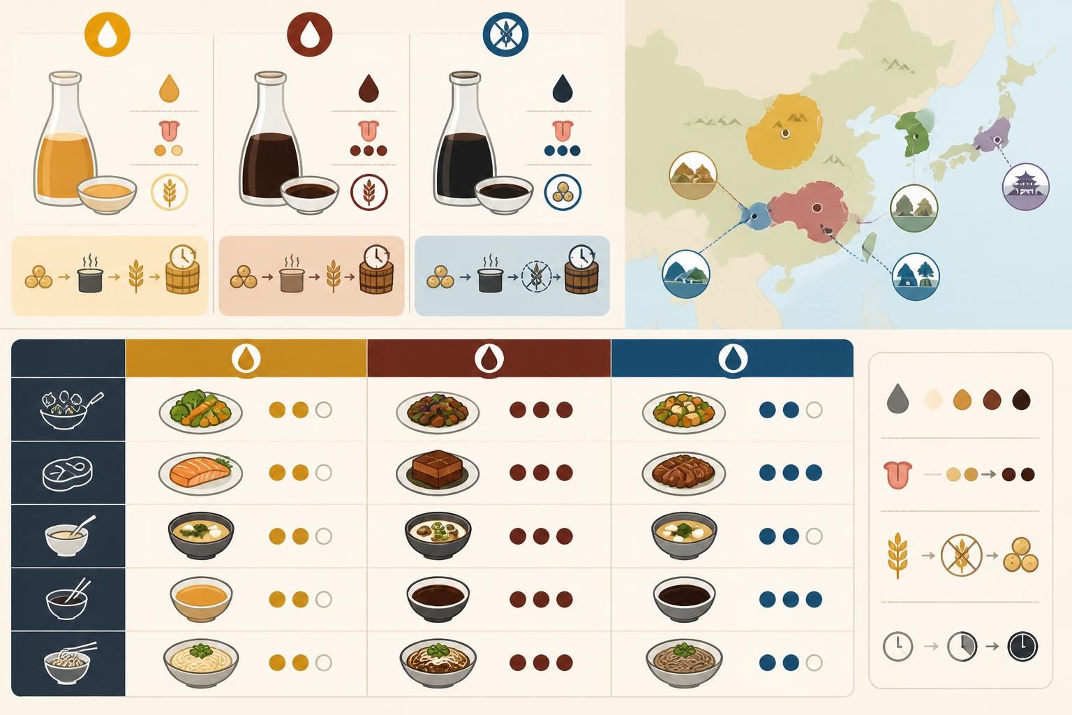 découvrez les différences entre la sauce soja claire, foncée et le tamari, ainsi que leurs utilisations idéales pour sublimer vos plats.