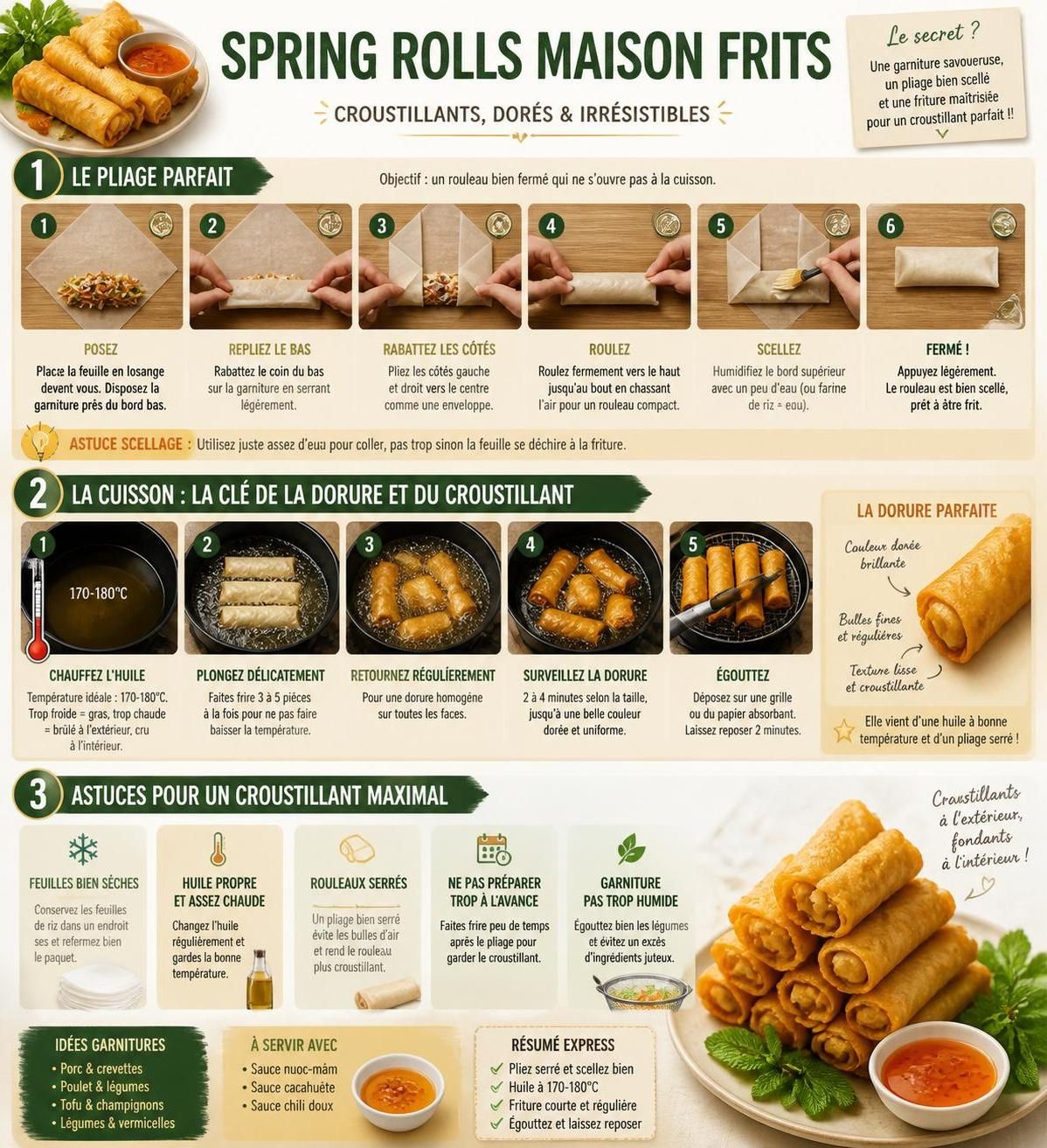 découvrez nos recettes de spring rolls maison : savourez la version frite croustillante et la version fraîche en papier de riz, faciles à préparer et délicieuses à déguster.